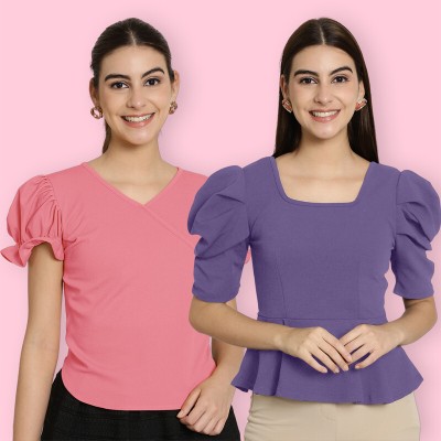 Tromko Casual Solid Women Pink, Purple Top