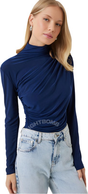 SIGHTBOMB Party Solid Women Dark Blue Top