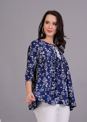 Dinaya Casual Self Design Women Dark Blue, White Top