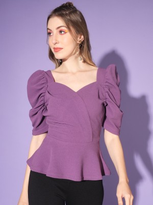 WoowZerZ Casual Solid Women Purple Top