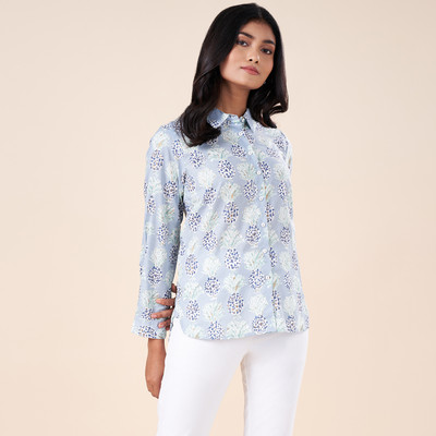 Akkriti by Pantaloons Casual Printed Women Blue Top