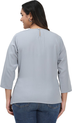 HouseOfCommon Casual Solid Women Grey Top