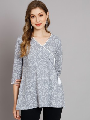 DECKEDUP Casual Printed Women Grey, White Top