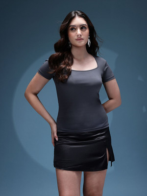 bebe Casual Solid Women Grey Top