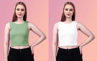 LILASTEX Casual Self Design Women Green, White Top