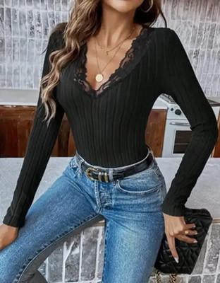 Mcgluwa Casual Self Design Women Black Top