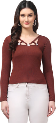 CESARZ Casual Striped Women Brown Top