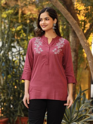 Juniper Casual Embroidered Women Pink Top