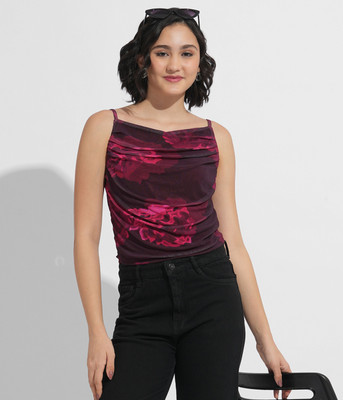 FashFun Party 3/4 Sleeve Printed Women Maroon Top