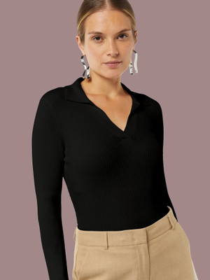 Kashonaa Casual Self Design Women Black Top
