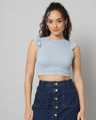 GUTI Casual Solid Women Light Blue Top