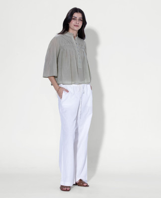 Dakauz Casual Self Design Women Green Top