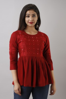 Kyyra Casual Embellished Women Maroon Top