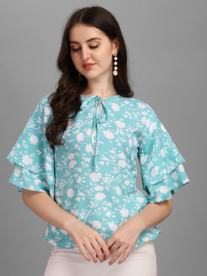 GUFRINA Casual Printed Women Light Blue Top