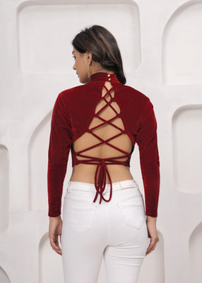 WOOFIN Casual Solid Women Maroon Top