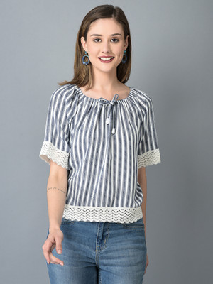 Canoe Casual Striped Women Blue Top