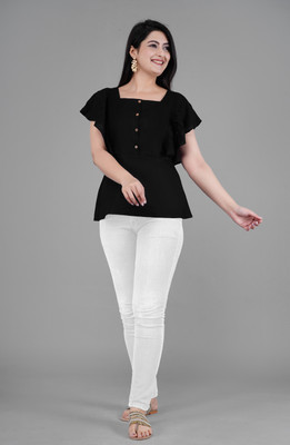 asifarheen Casual Solid Women Black Top