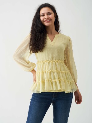 AASK Casual Self Design Women Yellow Top