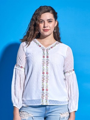 Dressberry Casual Embroidered Women White Top