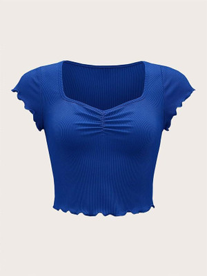 LLL FASHION Casual Solid Women Blue Top