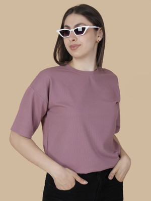 VDTREND Solid Women Round Neck Pink T-Shirt