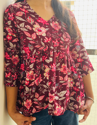 CELEBRAVO Casual Floral Print Women Purple Top