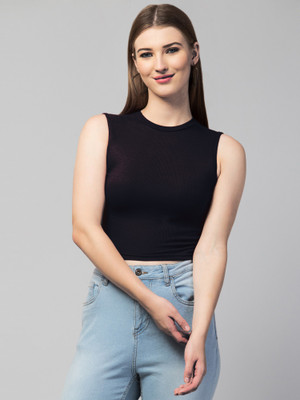 Trend Level Casual Solid Women Black Top
