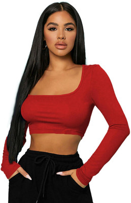 THE BLAZZE Casual Solid Women Red Top