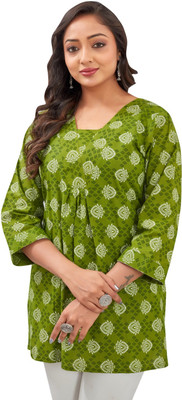 saruja Casual Printed, Ethnic Motifs Women Green Top