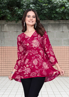 Gitaji Formal Floral Print Women Purple Top