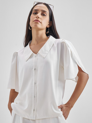 Tokyo Talkies Casual Solid Women White Top