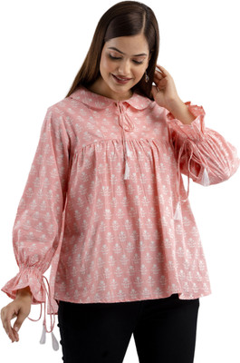 DMP EXPORT Women Floral Print Cape Top Kurta(Pink, White)