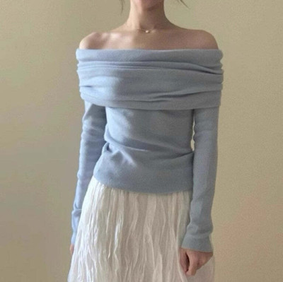 OUTZIDR Casual Solid Women Blue Top