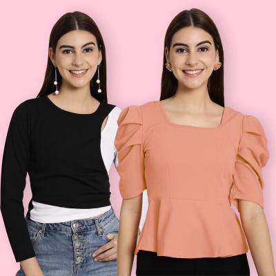 Tromko Casual Solid Women Black, Pink Top