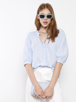 LC WaIKIKI Casual Solid Women Light Blue Top