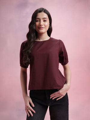 Dressberry Casual Solid Women Brown Top