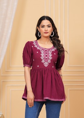 GHUMMAN SONAKSHI Casual Embroidered Women Maroon Top