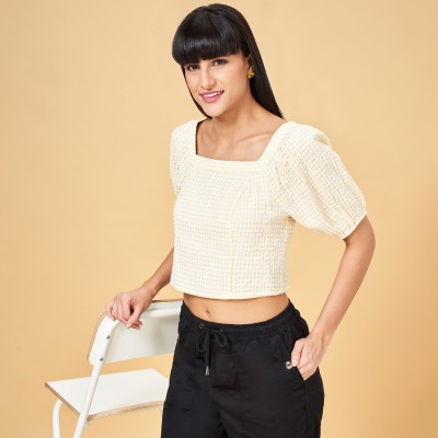 Honey By Pantaloons Casual Printed Women White, Yellow Top