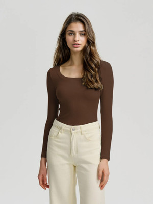 KOTTY Casual Solid Women Brown Top