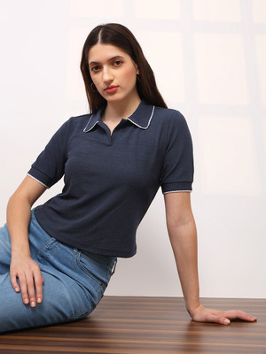 Globus Casual Solid Women Blue Top