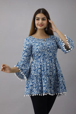 LifeSpan Casual Printed Women Dark Blue, White Top