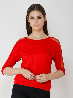 Moda Rapido Casual Solid Women Red Top