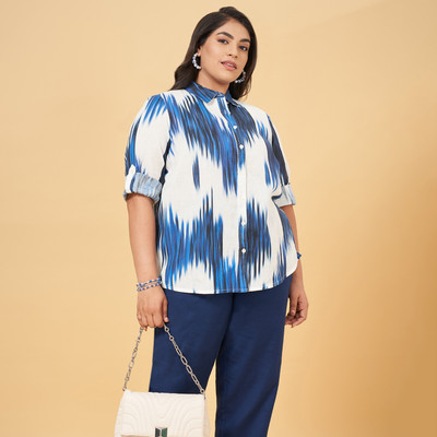 Honey Curvytude by Pantaloons Casual Printed Women Dark Blue Top
