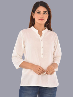 Angarkha Casual Solid Women White Top