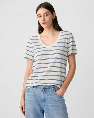 GAP Casual Striped Women White Top