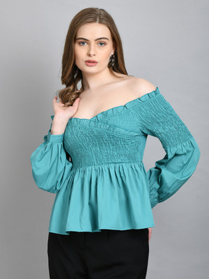 Dressberry Casual Solid Women Green Top