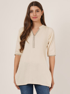 Roseverse Casual Embroidered Women White Top