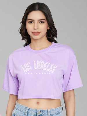 Trend Level Typography Women Round Neck Purple T-Shirt