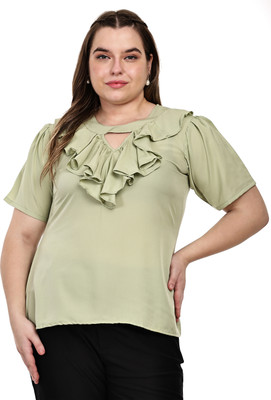 MASSIDESIGN Casual Solid Women Light Green Top