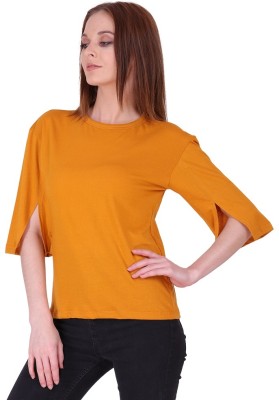 Fookre Casual Solid Women Yellow Top